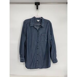 Liz Claiborne Woman Plus 2X Blue Chambray Shirt Lyocell Button Up Long Sleeve